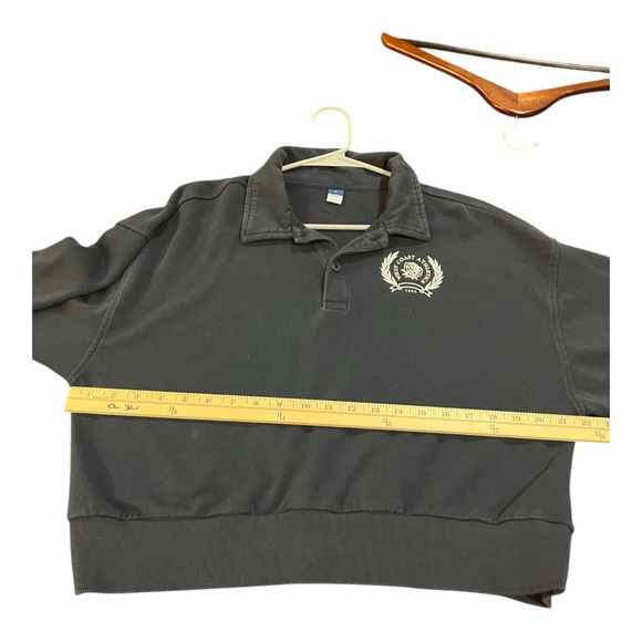 Old Navy Blue Collared Cropped Rugby Sweatshirt with Crest preppy Medium - Picture 8 of 14